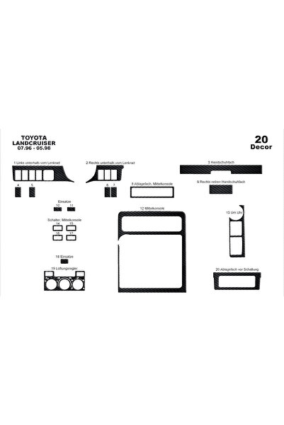 Marscockpitdesign تويوتا لاند كروزر وحدة التحكم-تغطية التوربو 1996-1998 20 قطعة