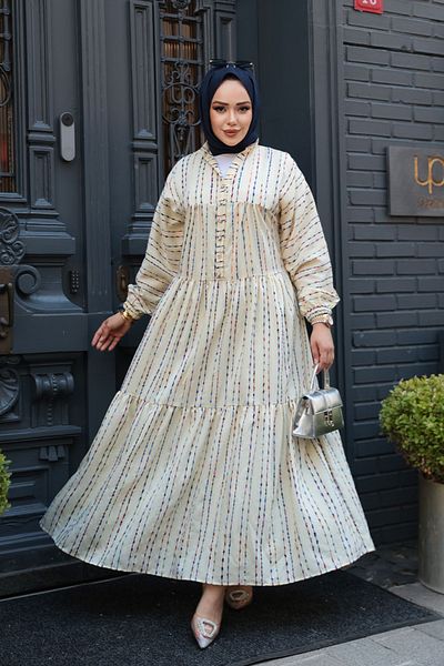 N.S NEVA STYLE Striped Yellow Hijab Dress 103016Sr