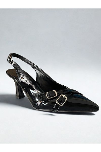 By Selçuk Pantofi cu toc ortopedic cu curea cu vârf ascuțit Stiletto negru