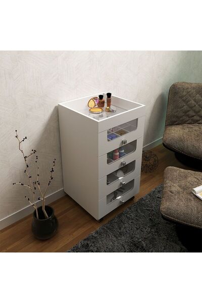 Danube Home Eldon Make-Up Storage Cabinet - White, 4 Drawers, Engineered Board, 45x45x84cm, 2-Year Warranty