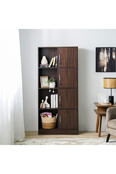 Danube Home Bush 4-Door Storage Cabinet - Walnut Finish, Dureble Wood Dark Br...