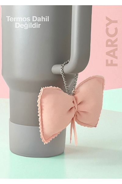 Stanley Quencher - New Generation Thermos with Straw, Thick Silicone Base Protector and Bow Charm (Pink)