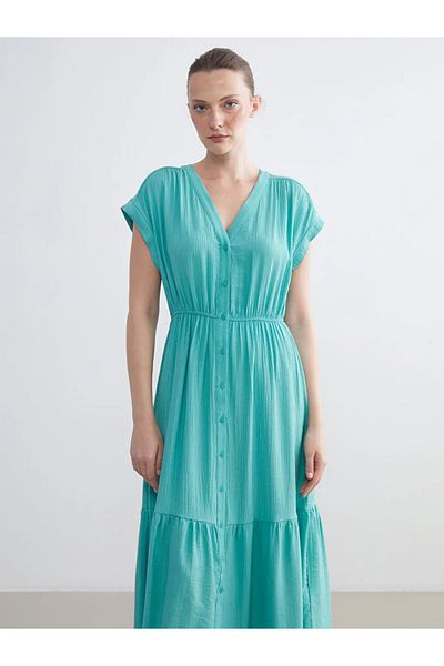 LC Waikiki Lcwaikiki Classic V-Neck Textured Waist Dress