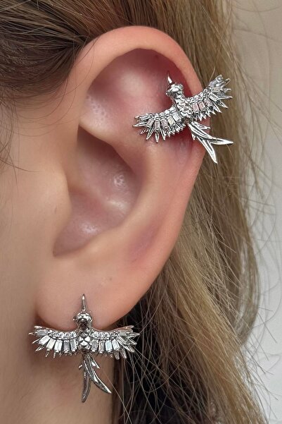 TAKIŞTIR Gümüş Renk Anka Kuşu Figürlü YSX Küpe (Çift)