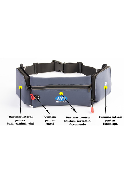 METATRON mT Sports bag set with 500 ml water bottle, waterproof, with 3 pockets and headphone hole