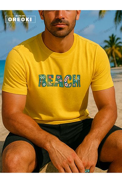 EFFRENATU طقم تي شيرت صيفي أصفر وشورت أسود للرجال من ORKI BEACH