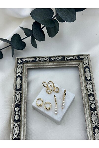 Tudivanyu Aksesuar Zircon Stone Heart Multiple Earrings