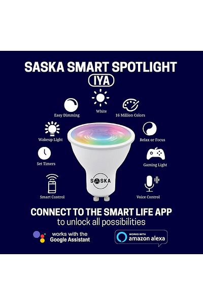SASKA Smart LED Spotlight IYA - GU10 base - Wi-fi + Bluetooth Works with Alexa/Google