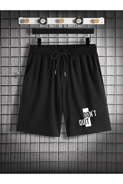 dont quıt Ανδρικό μαύρο 2 τεμαχίων οβάλ κομμένο σορτς και μπλουζάκι DONT QUIT LOGO