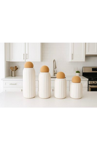 Pembelia Life Set of 4 Porcelain Tea Sugar Salt Coffee Jars with Ball Lid Pulses Storage Jar Set