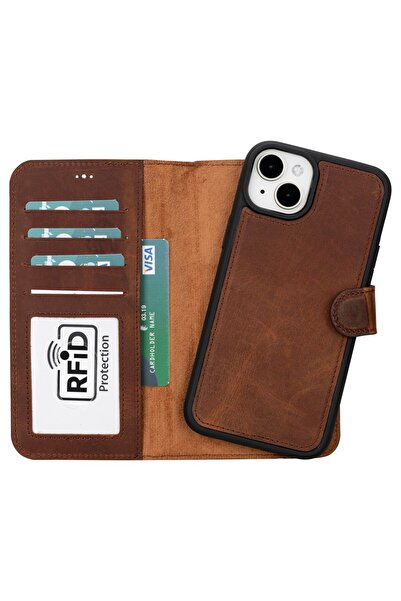 PLM حافظة جلدية متوافقة مع هاتف iPhone 15 Plus MWWN G2 باللون البني