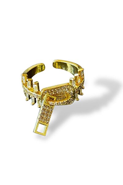TAKIŞTIR Adjustable Ring with Gold Color Zipper Figure