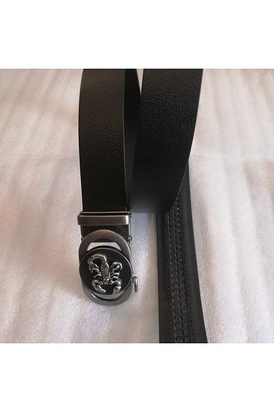 Butik Tülin Unisex Authentic Genuine Cowhide Leather Black Silver Antique Tumbled Scorpion Automatic Buckle Belt