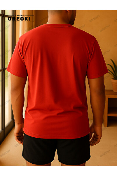 EFFRENATU Orki Tropical Diamond Men's Summer Shorts Set – Palm Printed Red T-Shirt & Black Shorts