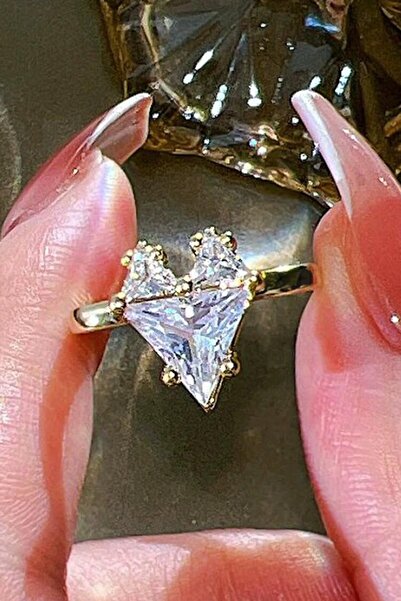 TAKIŞTIR Gold Color Heart Figured Stone Detailed Adjustable Ring