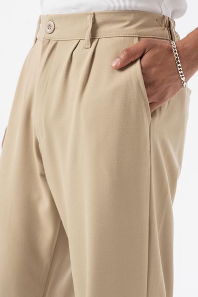 jaceyjace Pleated Fabric Baggy Trousers - Beige