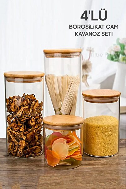 Tilbe Home 4Pcs Vacuum Bamboo Lid Glass Jar Borosilicate Glass Vacuum Spice Jar Storage Container Organizer