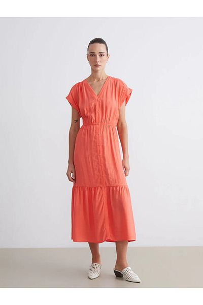 LC Waikiki Lcwaikiki Classic V-Neck Textured Waist Dress