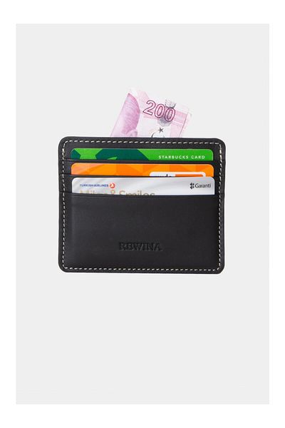 Lysande 100% Genuine Leather Unisex Card Holder Black 6 Card Slots Minimal Card Holder Wallet Slim Stylish Design