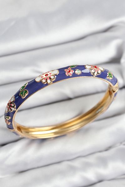norsary Mineli Brass Purple Flower Motif Gold Women's Handcuffs