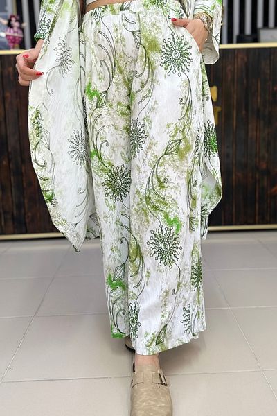 GÖKSEL Embroidered Flower Patterned Large Size Pants Green