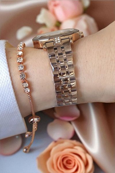 Daniel Klein 30 mm Cut Glass, Stone, 3 Atm Waterproof Rose Gold Women's Wristwatch, Stone Bracelet Gift