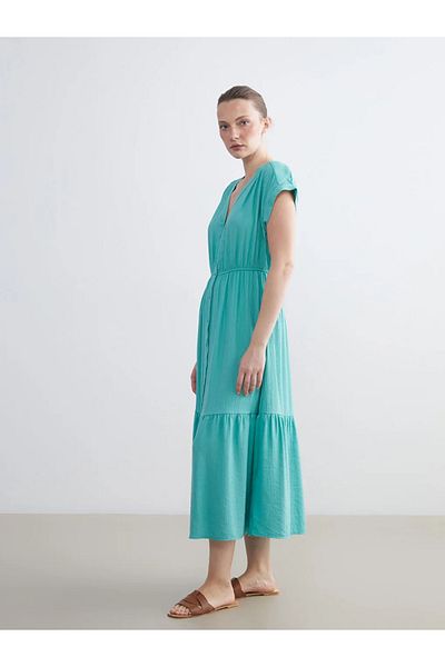 LC Waikiki Lcwaikiki Classic V-Neck Textured Waist Dress