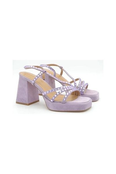 Alma en Pena Sandale dama Alma en Pena, mov soft lilac, toc 9 cm, piele naturală