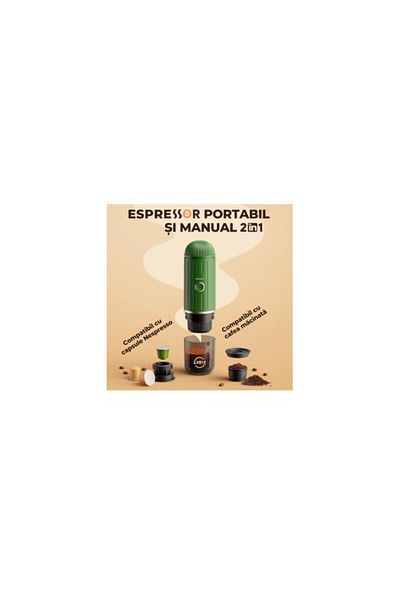 Bukate Espressor Manual si Portabil 2 in 1 - Aparat de Cafea pentru Capsule si Cafea Macinata - 19 Bari, Fu