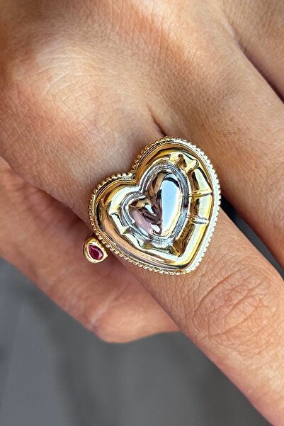 TAKIŞTIR خاتم ذهبي اللون قابل للتعديل على شكل قلب