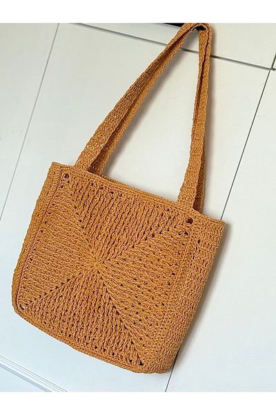 MİRAZ TASARIM Miraz Design Mosaic Motif Paper String Bag Wicker Bag