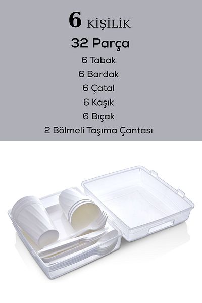Heredot Mithra Life 6-Person White Cutlery, Spoon and Plate Picnic Set with Bag Mit1232