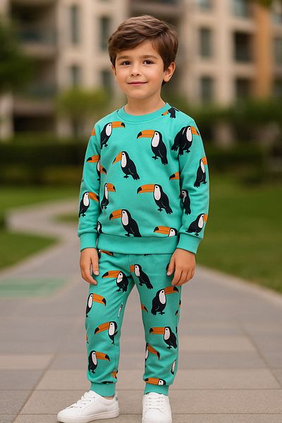 MAXI DRY طقم علوي وسفلي مزدوج للأولاد موسمي بأكمام طويلة ومطبوع استوائي