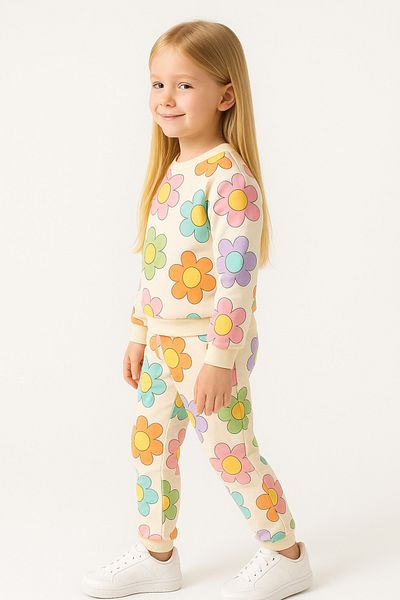 MAXI DRY Set de top cu mâneci lungi pentru fete sezoniere cu model floral
