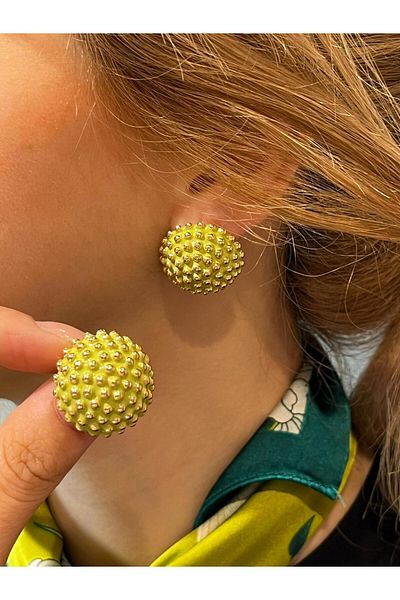 Accessories Hey Turquoise Green Round Curved Gold Yellow Polka Dot Detailed Daily Use Women's Earrings