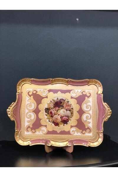 Dora Art Italyan Gül Ağacı El Yapımı Altın Varak Kaplama Sunum Tepsisi .