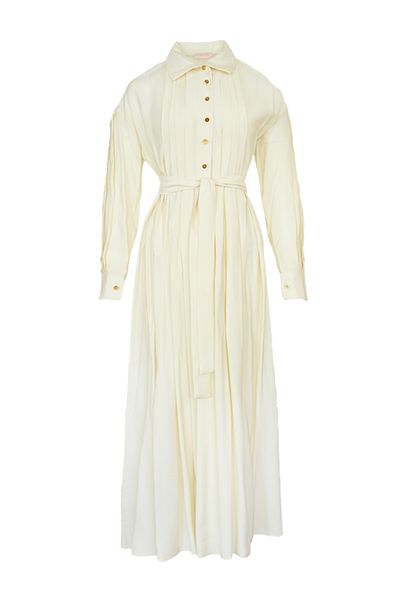 Rukayyel Berry Pleated Dress - Cream