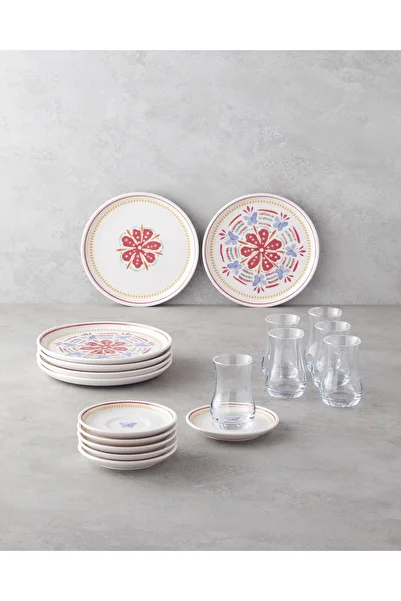 English Home Lily Ceramic Cake Set 18 Pieces Colorful for 6 People