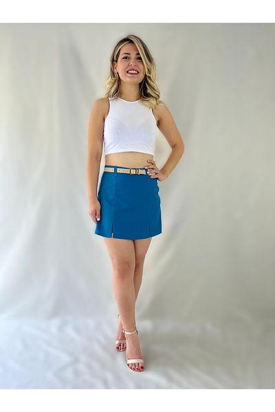 MRV DESIGN Blue Woven Short Skirt with Back Skirt Look
