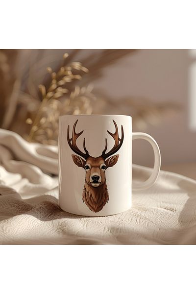 BB TRADE White Ceramic Printed Mug with Deer Design 330ml