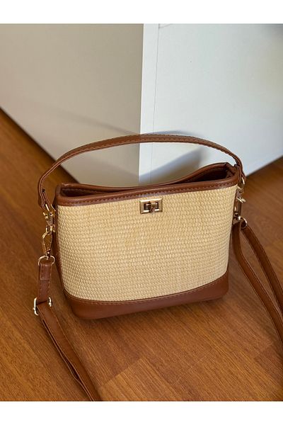 Bagnest Women's Hand and Shoulder Bag with Straw Detail and Lockable Front