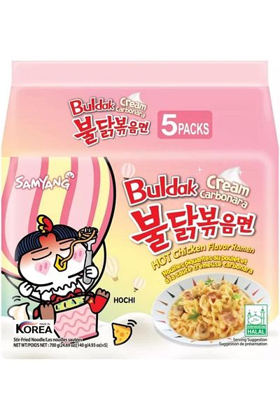 SAMYANG Samyang Buldak Instant Ramen Noodles Creamy Carbonara Flavor, 140g, Pack of 5