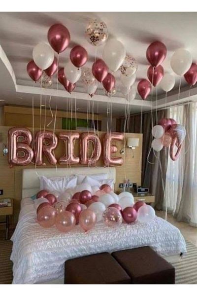 Çemrek Süs Parti Rose Bride Balloon and Chrome Metallic Sequin Transparent Balloon Set 30 Pieces