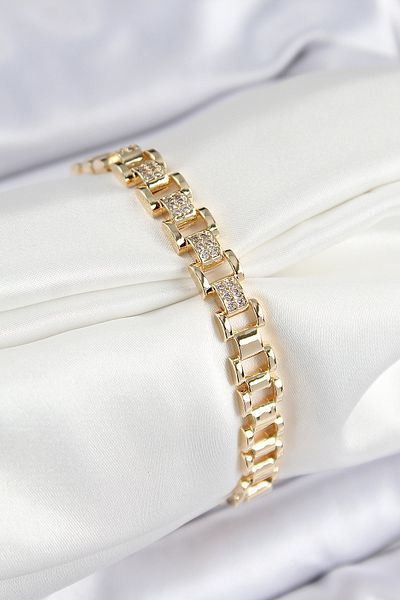 Clariss Brass Zircon Stone Partial Model Gold Color Women's Bracelet