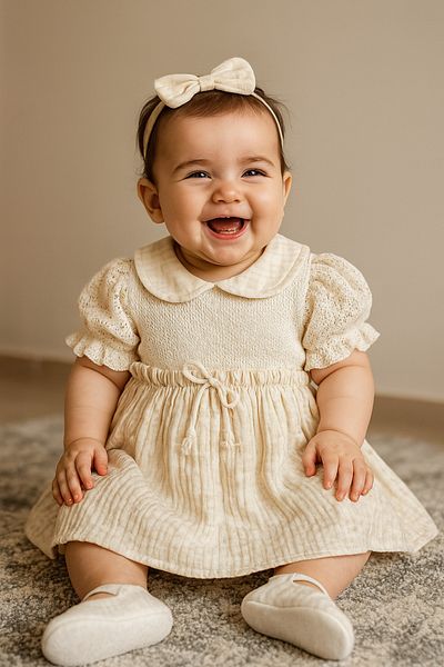 MYZİ STORE Baby Girl Dress One Piece Summer 100% Cotton Muslin Fabric Lace Patterned Dress