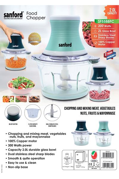 Sanford Sanford 500W Multifunctional Blender and Chopper, 2L Glass Jar and Steel Blades