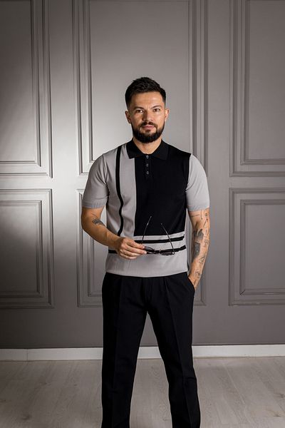 Sarar Тениска Interview с поло яка и вискоза, тънко трико, черно и сиво