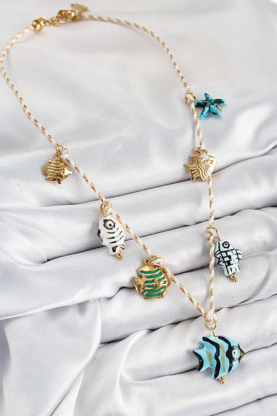 Clariss Ceramic Motif Fish Figured Model Cream Thread Women's Necklace