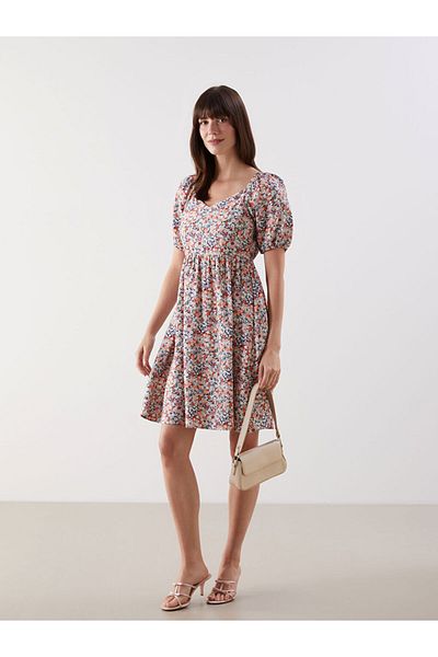 LC Waikiki New Season Heart Collar Floral Mini Dress - S5Is27Z8