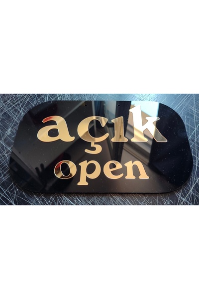 TasarımPleksi Açık Kapalı Tabela / Parlak Siyah Pleksi Gold Ayna Açık (open) ...